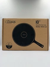 Cooklife 10" Smooth Cast Iron Skillet w/ Stainless Steel Lid, Pre-Seasoned