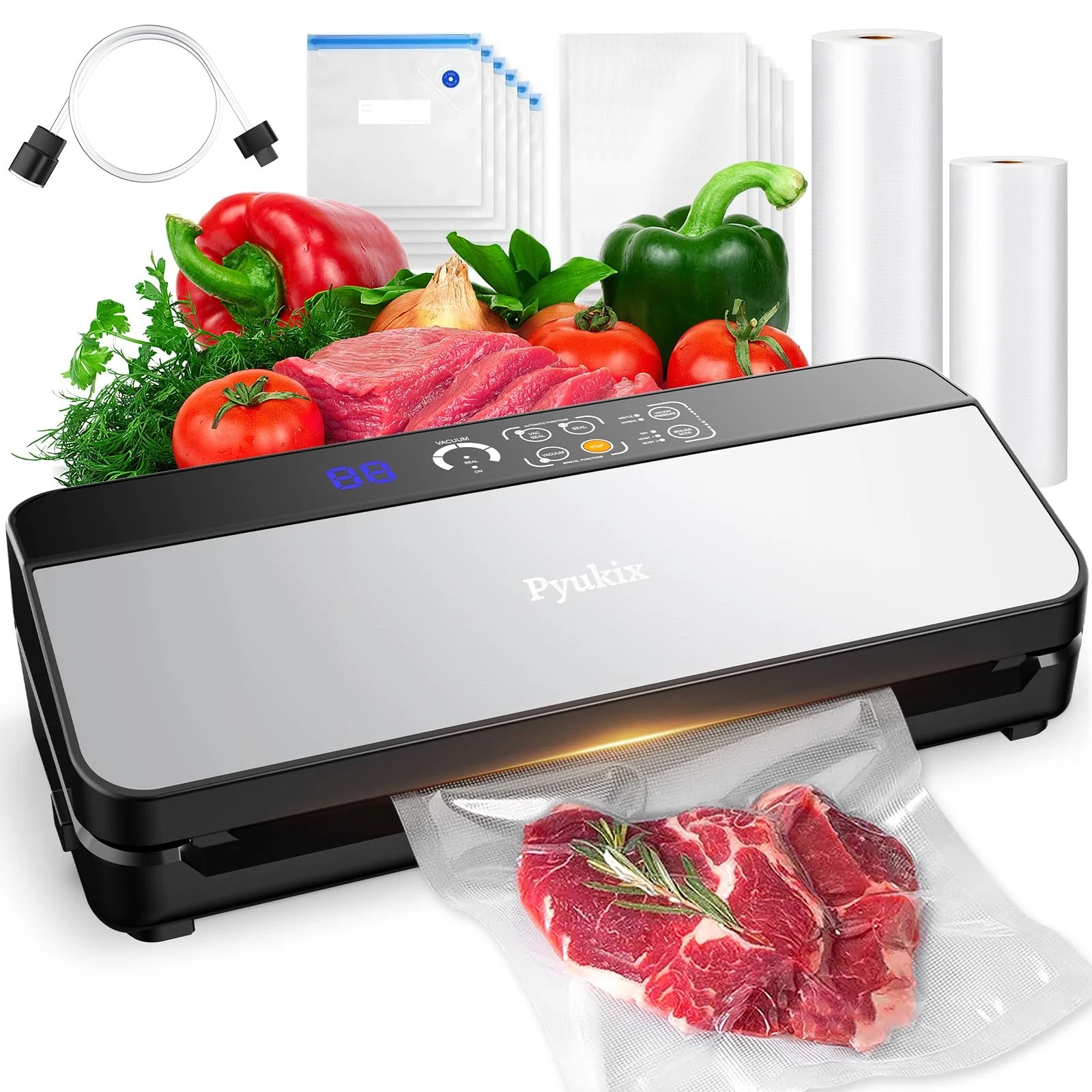 Vacuum Sealer Machine, Food Sealer Vaccum Sealers for Food 80KPA Automatic 8-...