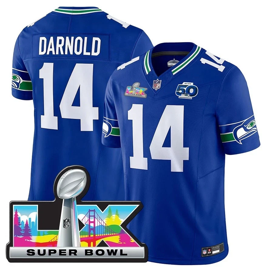 Men's Seahawks Royal 2026 Super Bowl LX Patch Season All Printed Football Jersey
