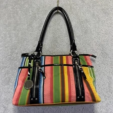Franco Sarto Hand Tote Bag Multicolor Striped Top HandleBlack Trim