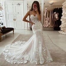 Ivory Mermaid Wedding Dresses Lace Appliques Tulle Bridal Gowns Wedding Gowns