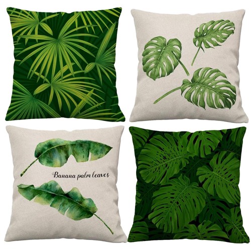 Green Plants Throw Pillow Covers 18x18 Set of 4 Tropical Leaf Pillow Covers S...