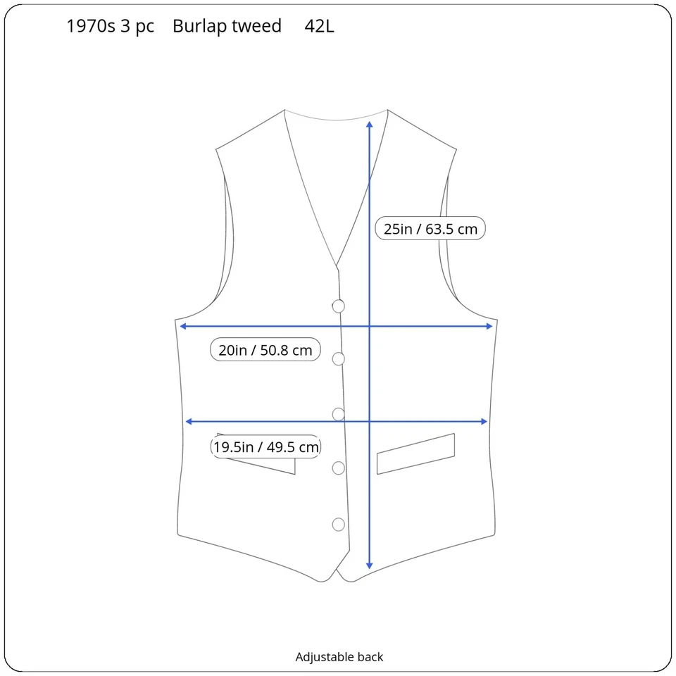 Vintage 1970s 3 Piece Suit 42L 34x32 Burlap Tweed Canvased - Image 3 of 4