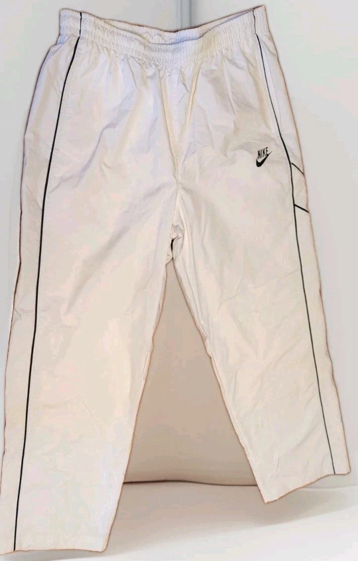 NIKE Windbreaker Track Pants Mens XL White Baggy Lined Joggers Spellout Vintage