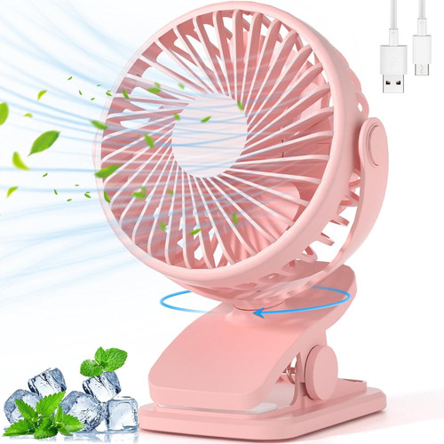 Portable Clip on Fan, 360° Rotate Battery Operated Stroller 3 s, Pink