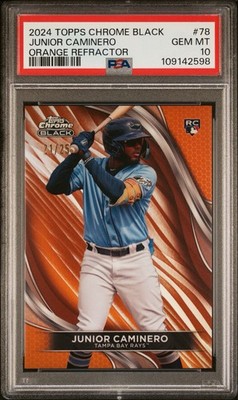 2024 Topps Chrome Black ORANGE Refractor #78 Junior Caminero /25 RC PSA 10 🔥