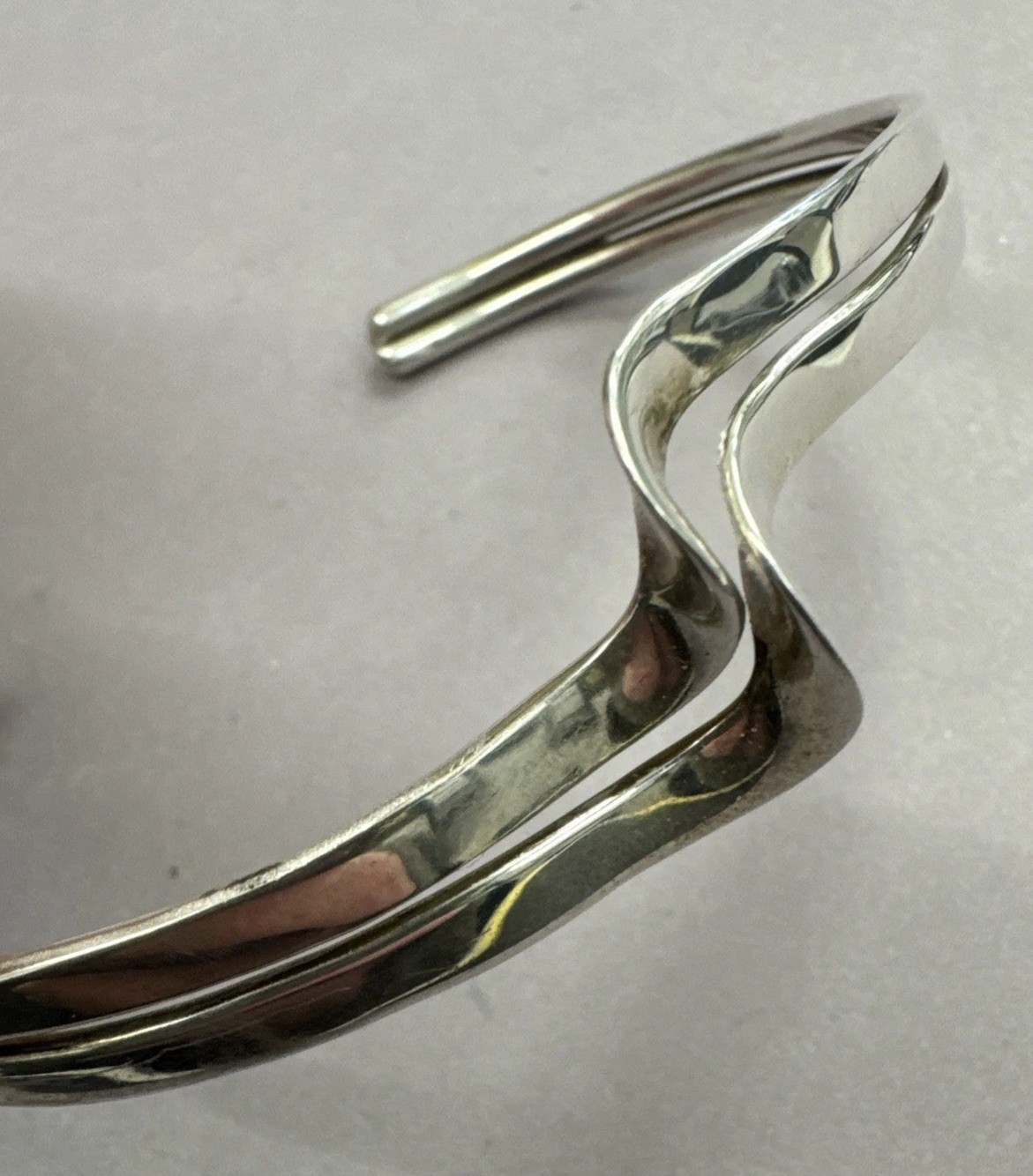 Solid Sterling Silver 925 Wave Twist Cuff Bangle … - image 11