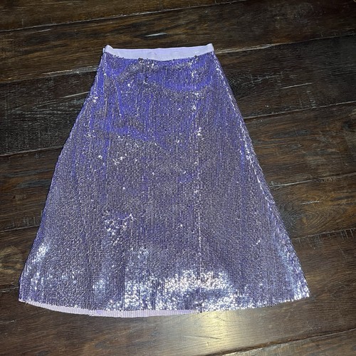 LE SUPERBE Tiny Dancer Lilac Purple Sequin Chiffon Hem Lined Midi Skirt Zip Sz 4 - Picture 5 of 9