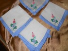Embroidered Linen Napkins ~ White @ Blue trim ~ set of 4 ~ 10" X 10" — photo 3