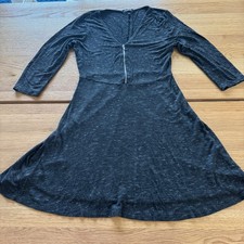 Express Women's Fit & Flare Dress Medium Dark Heather Gray Zip Front 3/4 Sleeve
