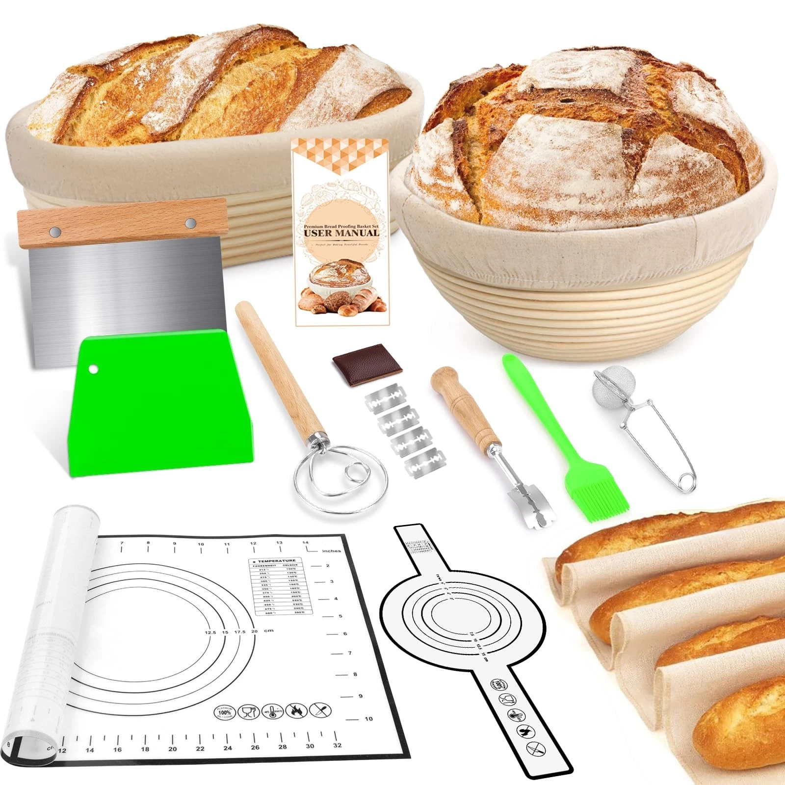 Large Sourdough Bread Baking Supplies, 10 Inch Round &12 Oval Banneton Bread ...