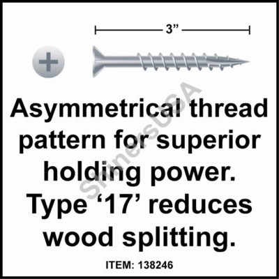 (2000) Zinc Particle Board Screw Type 17 9x3  Phillips Flat Head w/Nibs #138246