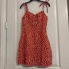 Shein Red & White Cami Short Dress Ruched Bust Sz S Small Women’s