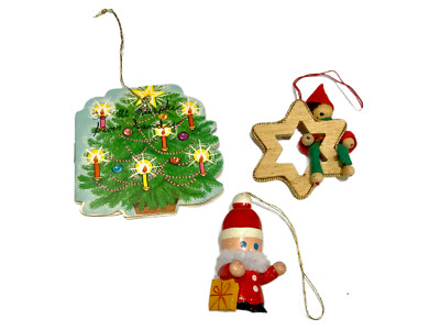 Vintage MCM Christmas Ornaments - Santa Book Tree Elf with Star - Lot of 3