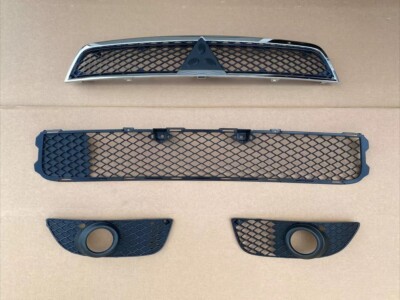 For 2008-2015 Mitsubishi Lancer Front Bumper Grille Black Chrome Fogs Set 4pcs