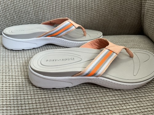 New Easy Spirit Orange Gray Thong Sandals 9M Comfort Summer Flip Flop - Picture 3 of 6