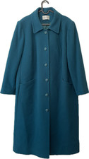 Eastex Over Coat Pure Wool Green Teal Long Duster Formal Buttons Pockets Size 16