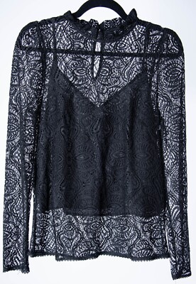 LINI Womens Kaylee Black Lace Ruffle Top Blouse Size M NWT (Retail $228)