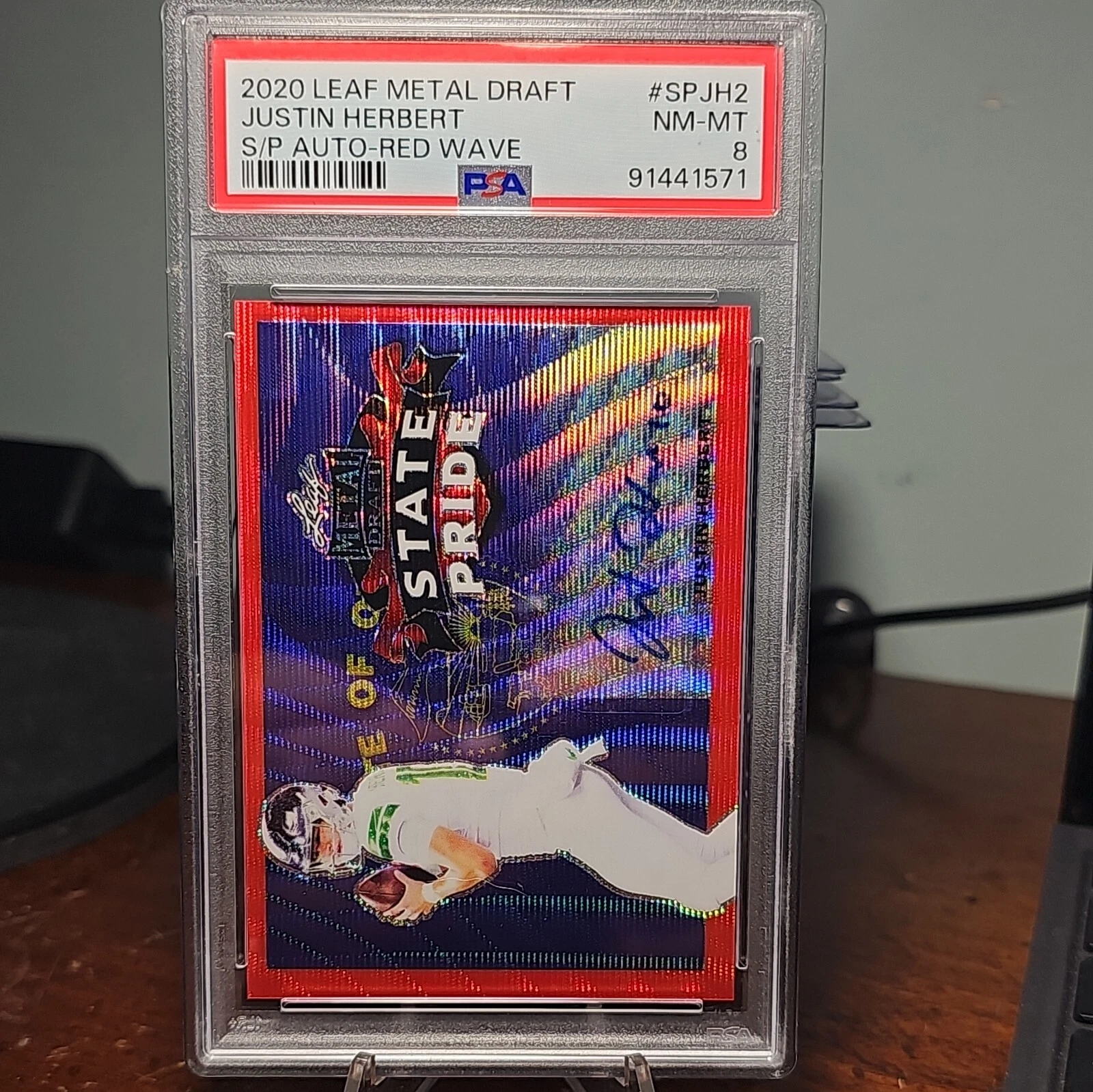 Justin Herbert Leaf Metal Draft State Pride Autographs #SPJH2 Red Wave