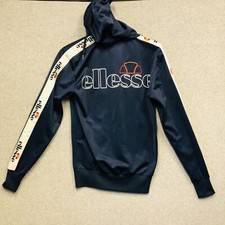 Ellesse Tracksuit Top - Size Small, Navy Blue Vintage Tape Arms Logos 175