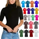 New Ladies Polo Stretch Lot High Neck 3/4 Sleeves Turtle Neck Top T-Shirt