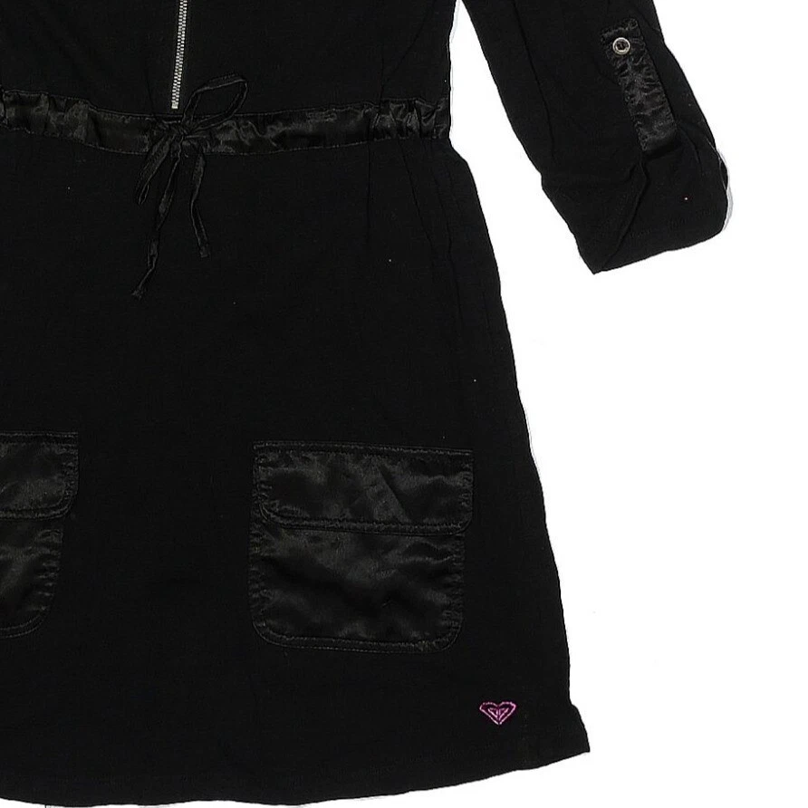 ROXY Girls Dress SZ L Black 100% Cotton A-Line Zipper Neck Cute Party Event - Image 4 of 4
