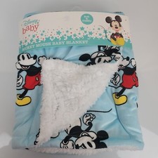 NEW Disney Soft  Cuddly Mickey Mouse Baby Sherpa White Blue Blanket Boys Cudlie