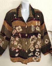 Julia Kin Jacket Womans Size L Multicolor Floral Embroidered Fringe Art To Wear