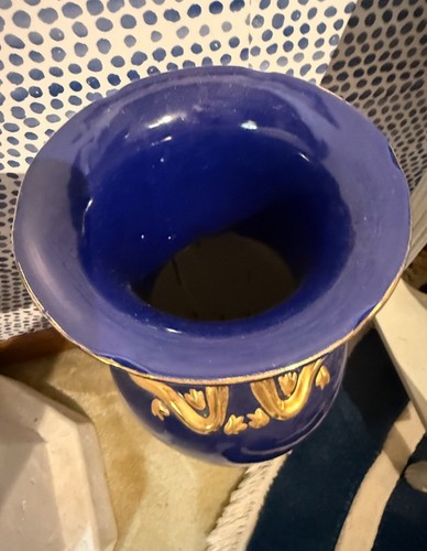 Beautiful vintage 24” Tall cobalt blue And Gold Urn Shipped Art Deco Floor Vase - Picture 11 of 11