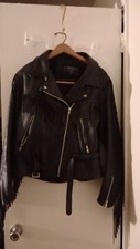 Vtg Bullskin Women's Fringed Leather Motorcycle Jacket Made In Korea Size 14