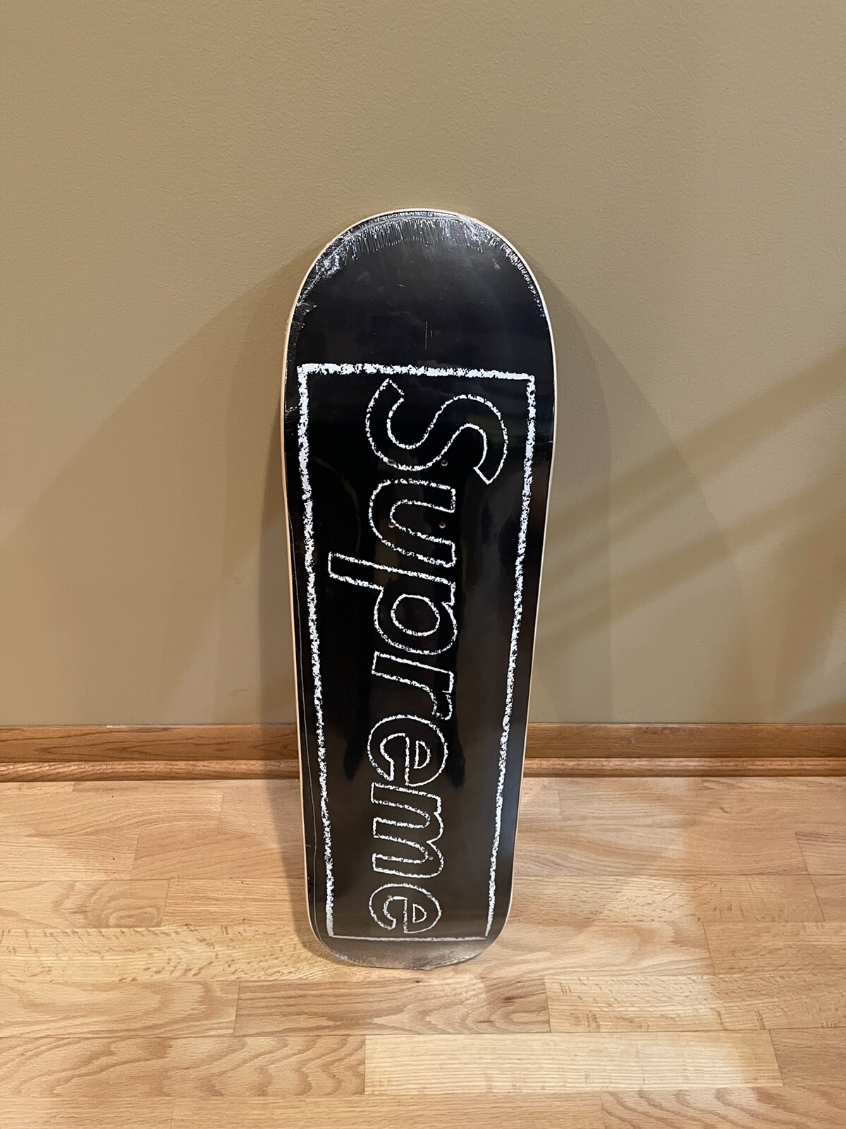 supreme kaws chalk logo skateboard deck black