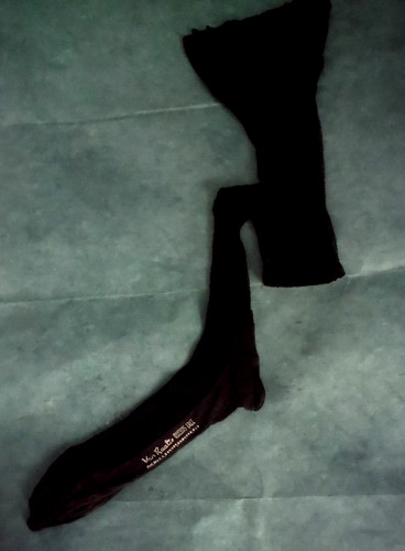 Antique Van Raalte Queens lace seamed black fishnet silk garter stockings