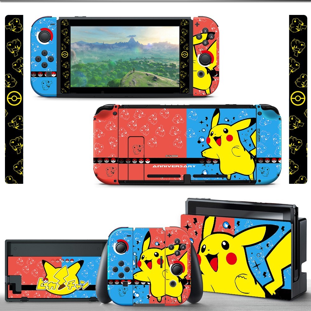 Pokemon Pikachu Spark Red Blue SKIN Screen Protector for Nintendo Switch Joy-Con