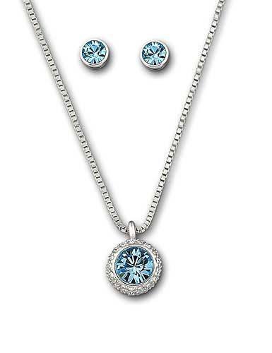 Swarovski Flirt Crystal Pendant Necklace + Earrings Set Aqua Blue