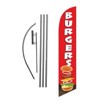 Burgers 15' Feather Banner Swooper Flag Kit with pole+spike