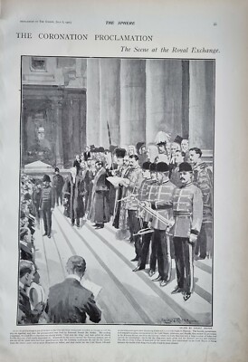 1901 DRUCK KRÖNUNG PROKLAMATION KÖNIGLICHE BÖRSE STADT & STAATSTROMPETER