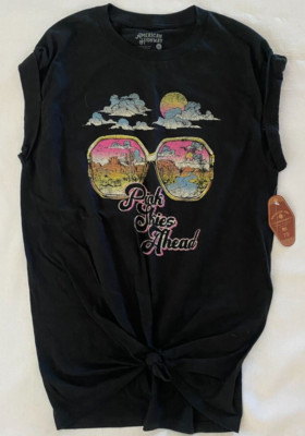 AMERICAN HIGHWAY GRAPHIC BLACK TEE T SHIRT PINK SKIES AHEAD WOMEN'S BOOT BARN M