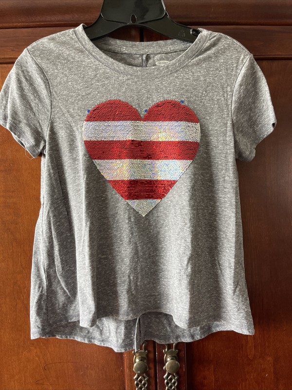 Old Navy Girls T Shirt Gray With Sequins 2 Ways Size L (10-12)
