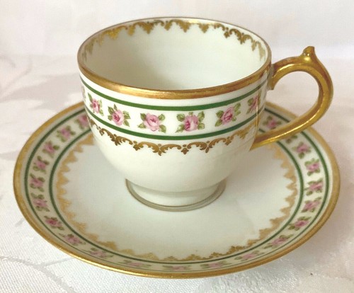 BEAUTIFUL CHARLES FIELD HAVILAND LIMOGES PINK ROSES DEMITASSE CUP & SAUCER - Picture 2 of 9