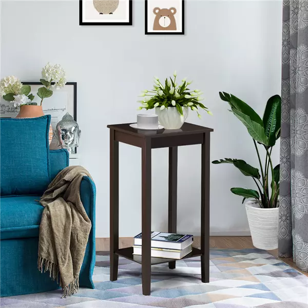 Tall End Table Set of 2 Sofa Chair Side Table Accent Stand w Shelf
