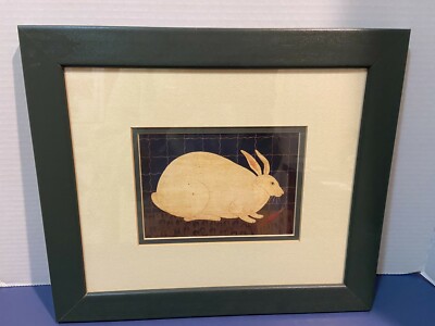 Warren Kimble Folk Art Print Wood Framed Matted 12x14 Rabbit Bunny