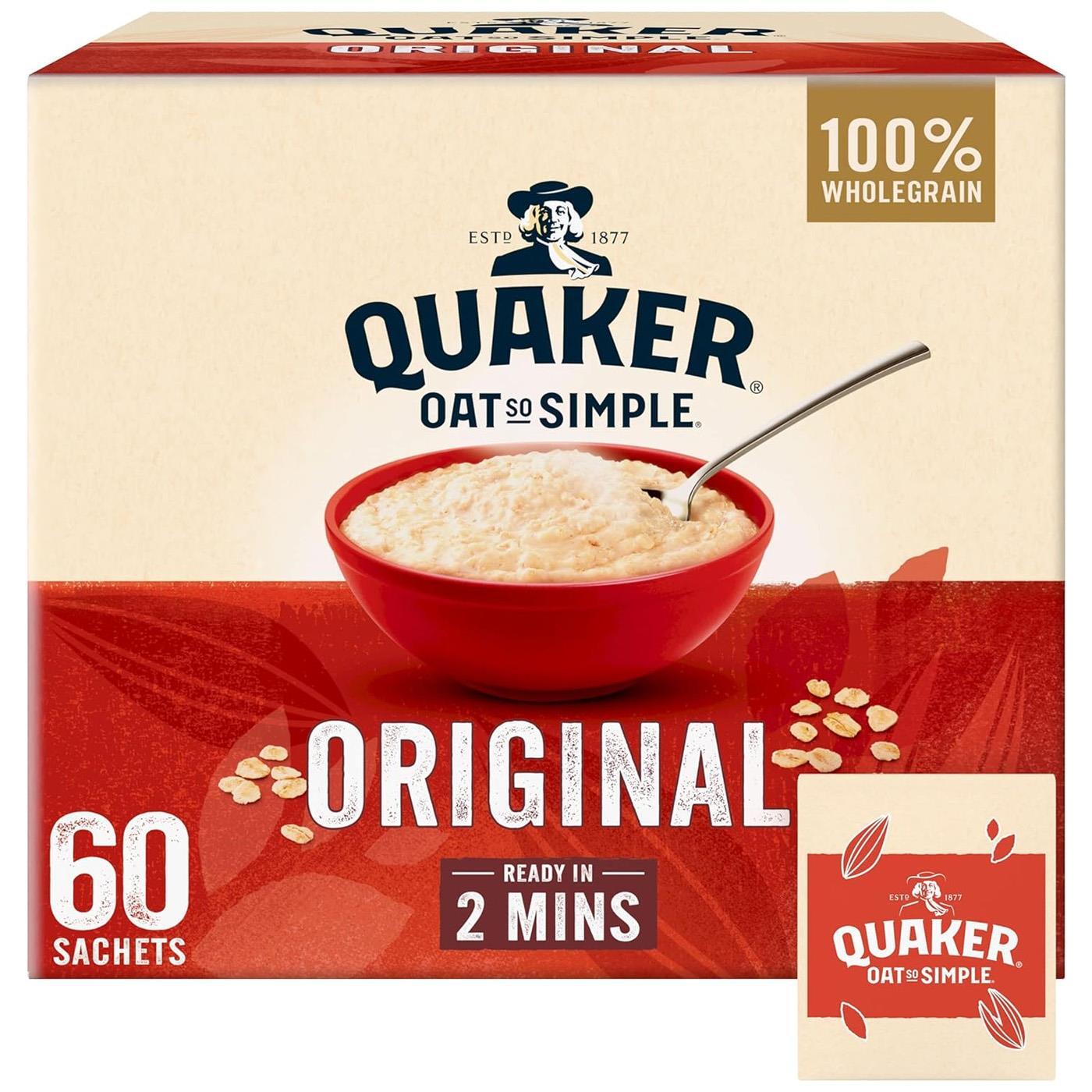 Quaker Rolled Oat So Simple Original Porridge Whole Grain Sachets Pack 60 x 27g