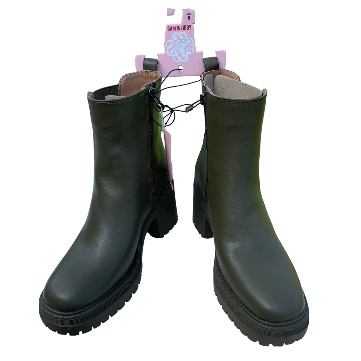 Sam Libby Chelsea Army Boots Booties Size Dark Moss Faux