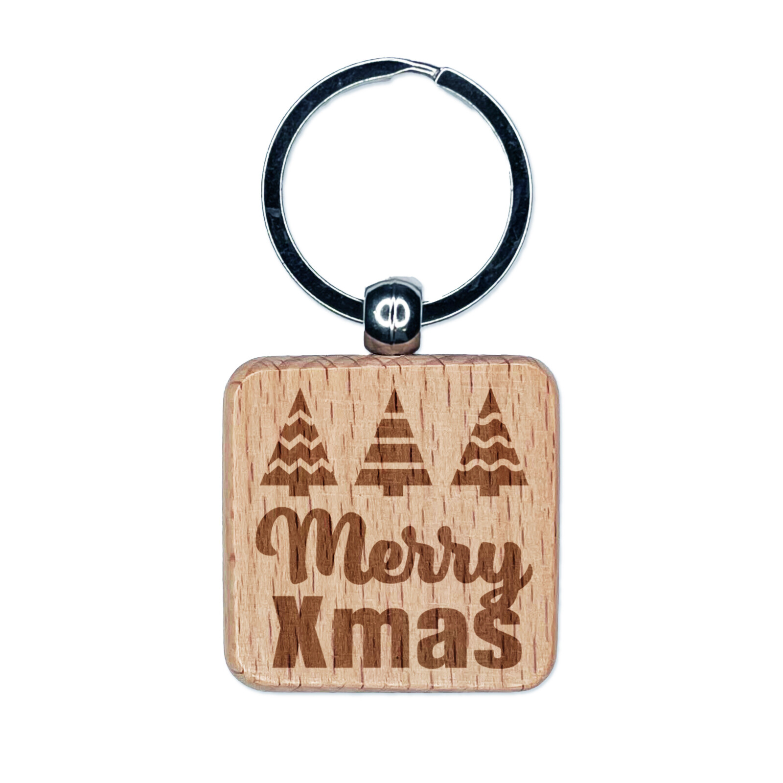 Engraved Wood Christmas Tree Keychain Charm Tag