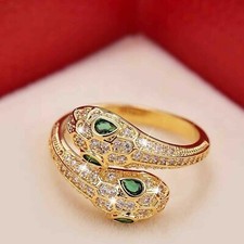 2 CT Pear Simulated Green Emerald Bypass Snake Ring 14k Yellow Gold Plated