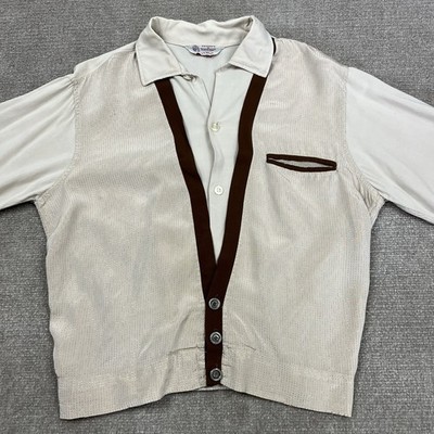 Vintage 50s Penneys Towncraft Gabardine Button Up Shirt Jac Mens M