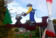 NEW Handcrafted Whirligig LUMBERJACK & CHAINSAW Outdoor Wind Spinner Patio