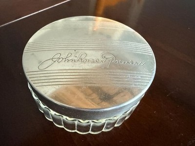 John Robert Powers Glass Powder Jar w/Original Lid, Vintage Cosmetic Jar