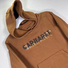 Carhartt Kids Small Brown Graphic Logo Hoodie Sweatshirt Pullover