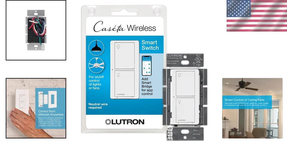 Interruptor de luz inteligente montaje en pared 3 vías neutro requerido para ventiladores LED Foto 2 de 4